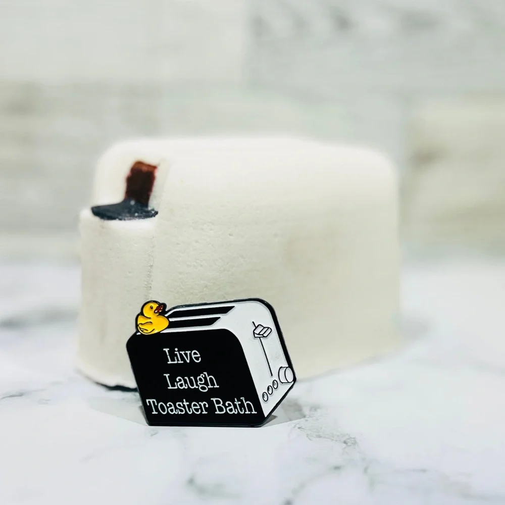 Toaster “Last Bath” Bath Bomb with Keepsake “Live Laugh Toaster Bath” Enamel Pin